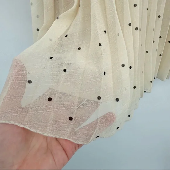 Sezane Pleated Crepe Dino Midi Skirt in Ecru Mini Black Polka Dot Size 42 US 10 - Picture 8 of 10